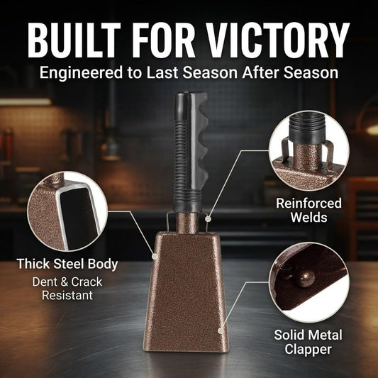 Steel Cow Bell Loud Cheering Noise Makers for Sporting Events, Cowbell with Handle For Football Games, School Spirit, Rallies & Celebrations - Large Cow Bells Copper Matel Percussion Music Instrument