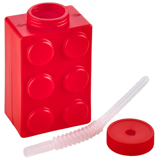 Bedwina Building Blocks Cups with Straw & Lid - (Pack of 4) Reusable Brick Party Kids Cup for Block Birthday Party Supplies and Favors