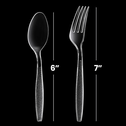 Clear Plastic Cutlery Set - (Bulk Case Pack of 1440 Pcs) Plastic Utensils Heavy Duty, 720 Forks and 720 Spoons, Silverware Sets for Party Supplies, Dinners, Take-Out, Catering, Food Services
