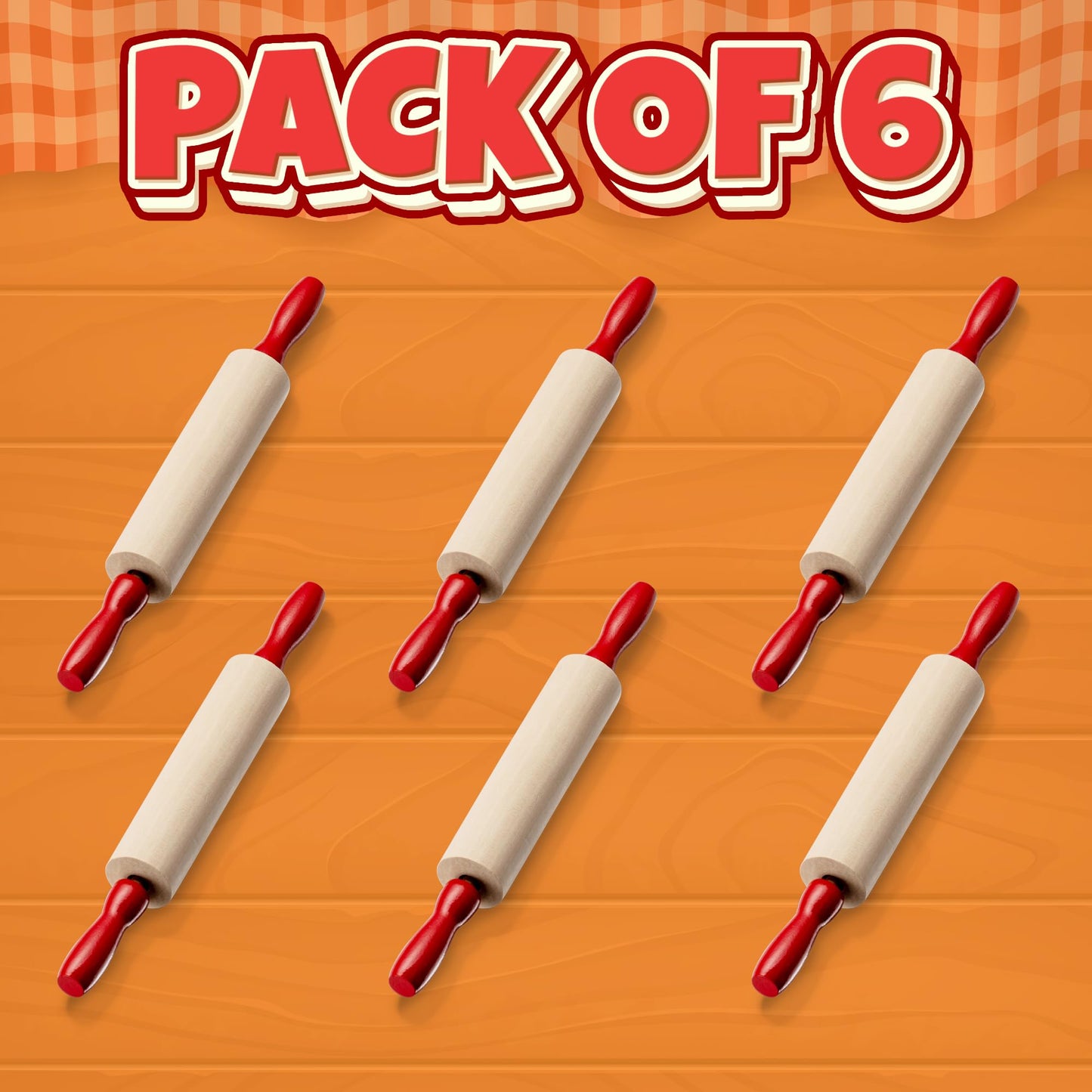 Mini Rolling Pin 7.5 Inch (6 Pack) Kids Rolling Pin Set for Play Dough Accessories Small Pin for Dough - Wooden Rolling Pins For Baking With Handles for Foods, Baking Supplies, And Playtime