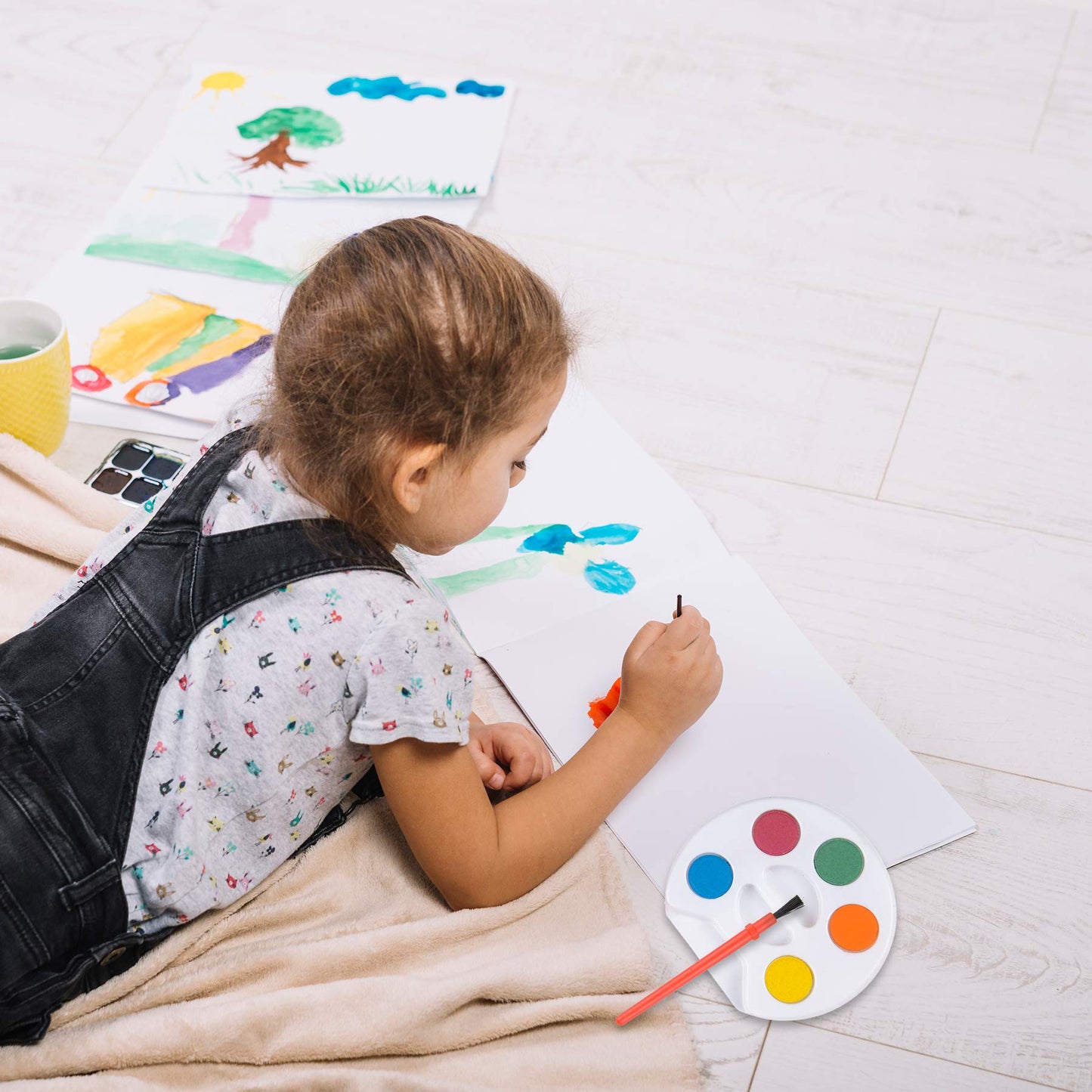 Mini Watercolor Kids Paint Set - (Bulk Pack of 12) - 5 Watercolor Paints, Palette Tray and Painting Brush, for Art Party Favors, Kids Prizes and Paint Party Supplies