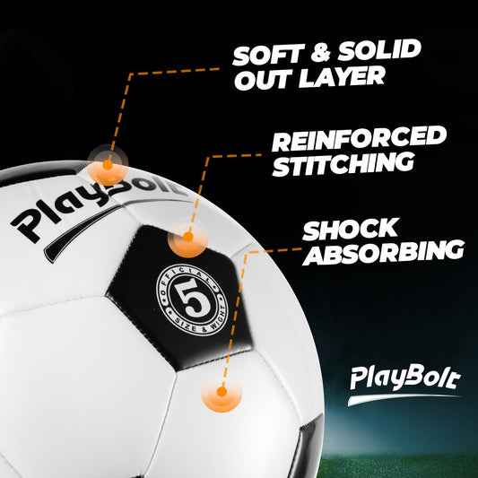 PlayBolt Soccer Ball Size 5 - Premium PVC Leather Cover - Official Size & Weight Soccer Balls with Pump - Training, Practice, Match & Game Ball for Kids, Teens & Adults (Pack of 4)