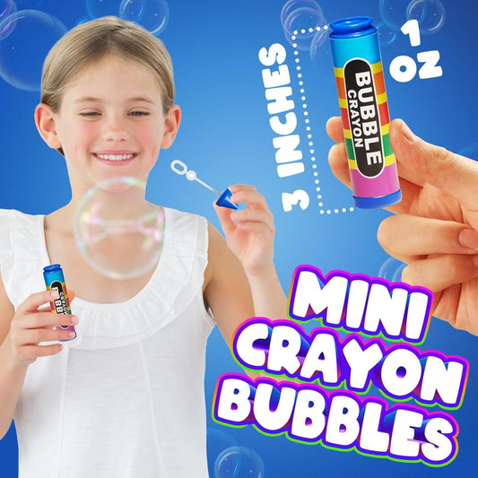 (Pack of 288) Mini Crayon Bubbles for Kids 1 Fl Oz Bulk Bubbles for Kids & Bubble Wand Bottles in Assorted Crayons Shape Colors Non-Toxic Mini Bubbles Party Favors, Outdoor Toys for Goodie Bags