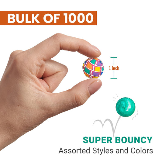 Bedwina Bouncy Balls in Bulk - Case Pack of 1000 (1inch/27mm) Hi Bounce Ball Variety Assortment Mix, Colorful and Small Rubber Bouncing Balls for Kids Game Prizes, Party Favors and Vending Machines