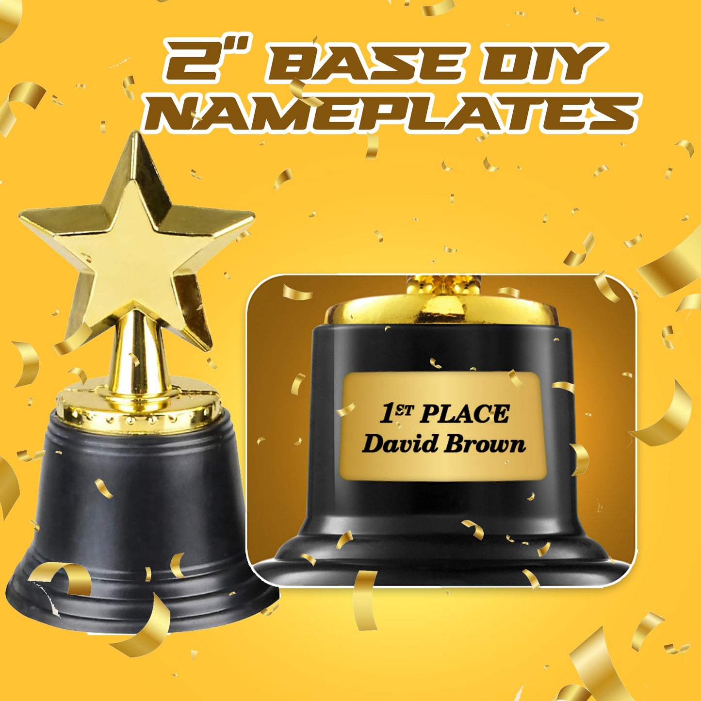 Bedwina Star Trophy Award - (Pack of 12) Bulk - 4.5 Inch Gold Trophies for Kids Awards, Choice Prizes for Adults, Winner Competitions, Sports Events, Party Decorations, Teachers and Party Favors