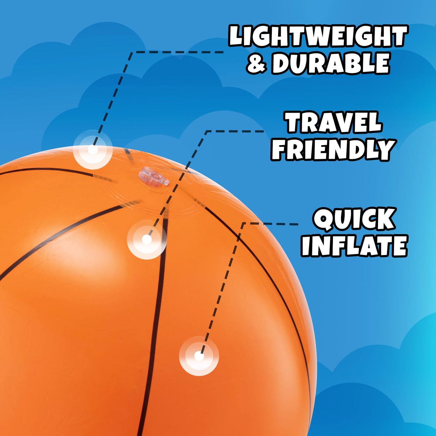 Inflatable Basketball Beach Balls (6 Pack) - 16-Inch Durable PVC Blow Up Beach Balls for Kids, Easy to Inflate, Outdoor Summer Pool Toys, Basketball Party Favors, Sports Theme Decorations, Giveaways