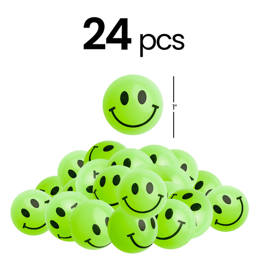 Bulk Bouncy Balls Glow in the Dark - 24 Pcs (1inch / 27mm) Diameter, High Bouncing, Small Rubber Smile Face Bouncing Balls for Kids, Vending Machines, Game Prize Toys, Party Favor, Gift Bag Filler