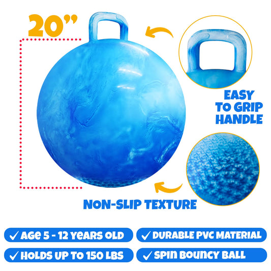 Bedwina Bouncing Ball for Kids – 20 Inch Hopper Ball with Handle and Pump | Fun & Durable Bouncy Toy for Children | Safe Inflatable Hopping Toy for Indoor & Outdoor Play, Exercise & Active Fun