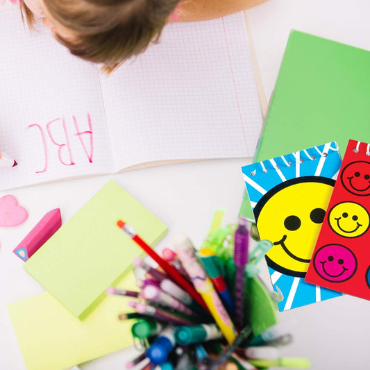 Bedwina Mini Spiral Notepads, (Pack of 24) 2.4" x 3.6 inch Assorted Cute Smile Face Memo Pad Notebooks, Pocket Size Emoji Party Supplies and Party Favors for Kids, Goodie Bags, Stocking Stuffers