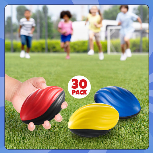 Bedwina 5" Mini Foam Football - (Pack of 30) Small Toy Footballs for Indoor and Outdoor Play, Spiral Foam Sports Birthday Football Party Favors for Kids