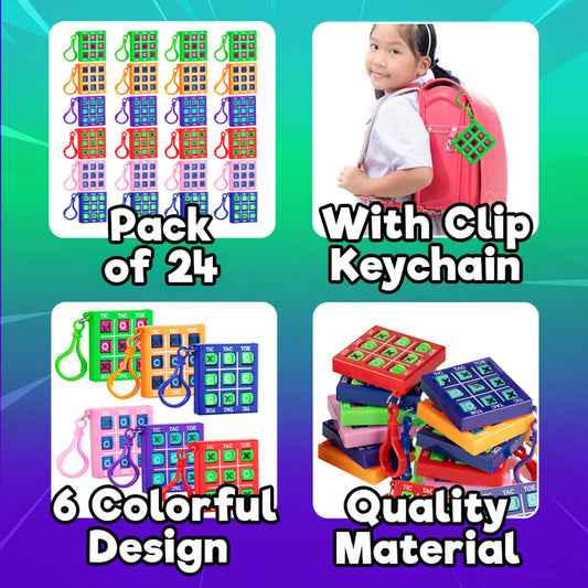 24 Mini Tic Tac Toe Games - Party Favors for Kids 3-5 and Up - 2-Inch Travel Size - Tic-Tac-Toe Keychain Game for Boys & Girls - Goody Bag Stuffers, Classroom Prizes, Christmas, Birthday Gifts