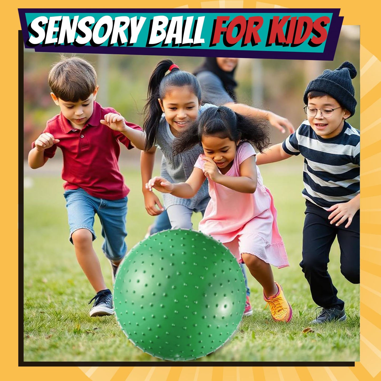 18-Inch Big Balls for Toddlers and Kids - Pack of 5 Inflatable Giant Balls for Kids with Hand Air Pump, Big Bouncy, Sensory Play, Stress Toy, Knobby, Large Playground, Recess, Games for Children