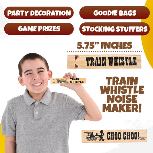 Wooden Train Whistles (Pack of 120) - Wood Train Whistle for Kids, Train Party Favors, Theme Birthday Decorations, Noisemakers, Goodie Bag Filler, Small Game Prizes, Stocking Stuffers
