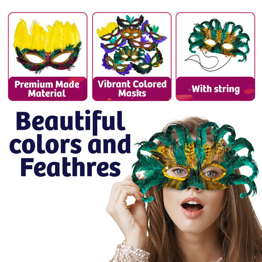 Bedwina Mardi Gras Masks - (Pack of 300) Bulk Carnival Masquerade Mask Costume Party Supplies, Feather Mardi Gras Decorations for Women, Men and Kids