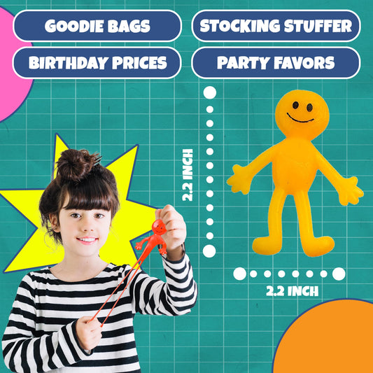 Stretchy Bendable Man (180 Pack) Assorted Fun Colors, A Sticky, Stretchable, Slimy, Gooey Texture, Toy for Stress Anxiety Relief, Great Party Favor, Stocking Stuffer
