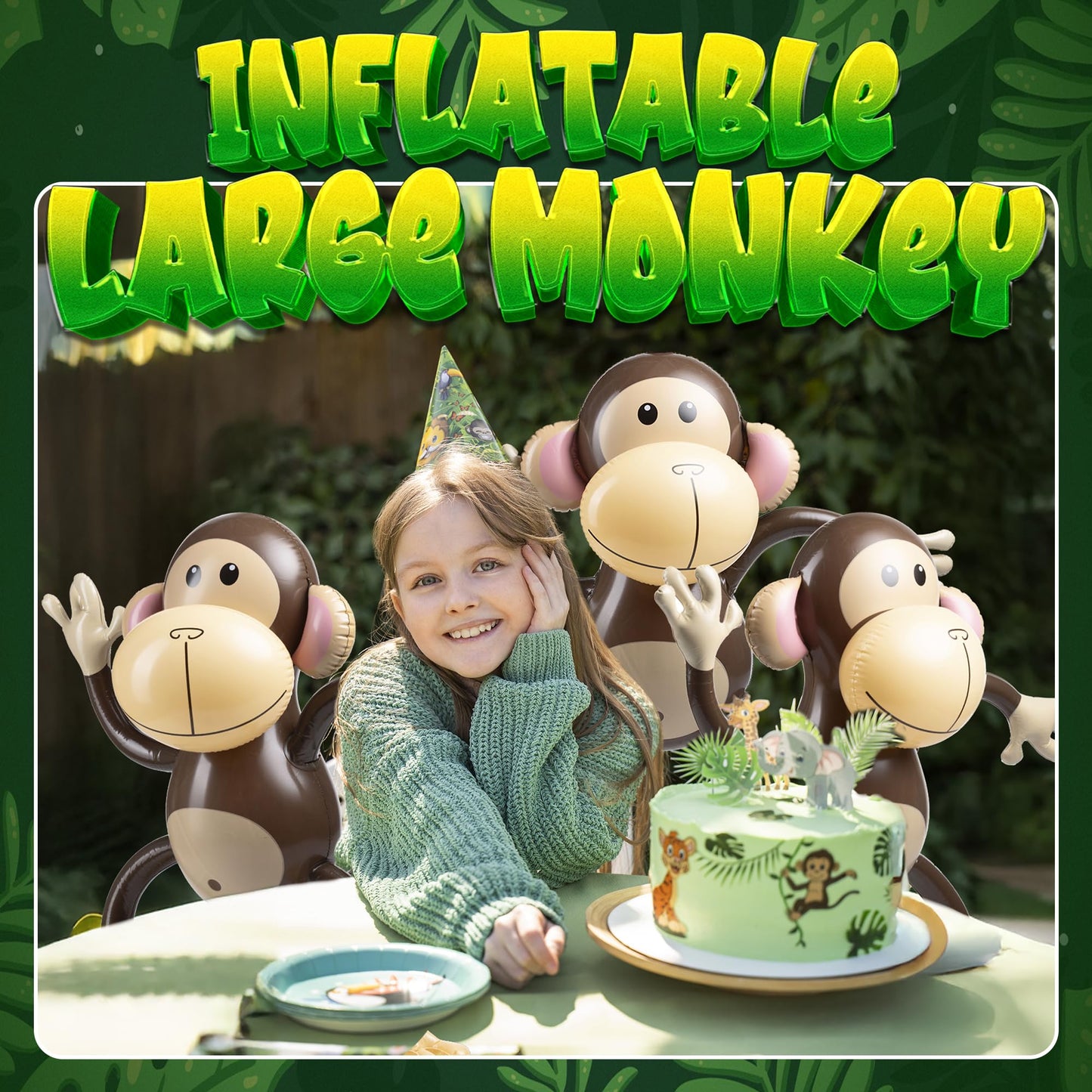 Large Inflatable Monkey (Pack of 6) 27-Inch Monkeys for Baby Shower, Safari, Jungle Themed Birthdays, Blow Up Animal Party Favors and Decorations for Kids and Toddlers