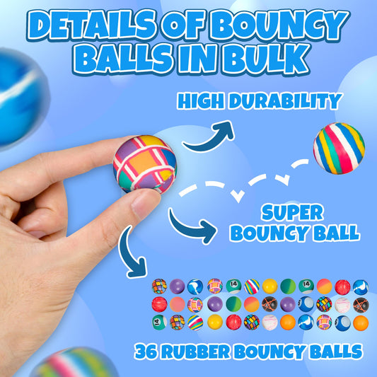 Bedwina Bouncy Balls in Bulk - Pack of 180 (1inch/27mm) Hi Bounce Ball Variety Assortment Mix, Colorful and Small Rubber Bouncing Balls for Kids