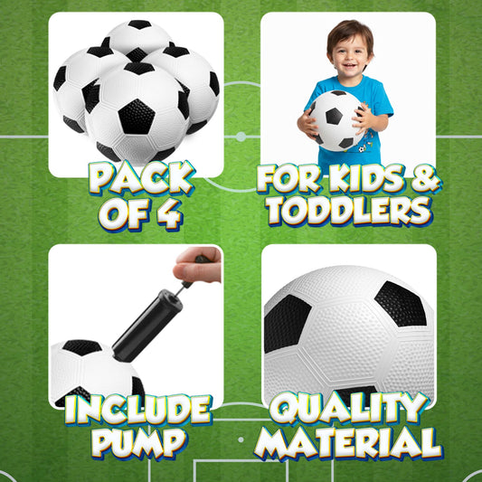 Size 3 Soccer Balls for Toddlers & Kids (4 Pack) - PVC Youth Soccer Balls - Small Beginner Sports & Practice Playground Balls for Backyard, Recess, School, Indoor or Outdoor with Pump
