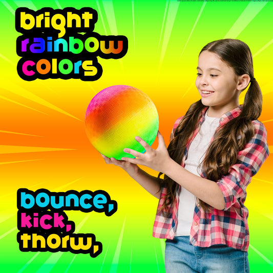 PlayBolt Rainbow Playground Ball - 8.5Inch (Pack of 1) Rubber Bouncy Inflatable Balls for Kids and Adults, Indoor and Outdoor Games, Kickball, Dodgeball, Four Square, and More