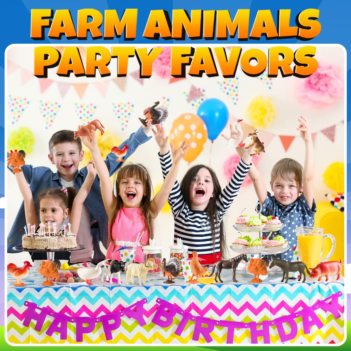 Bedwina Large Farm Animal Toys - 12 Pack - Plastic Farm Animals for Kids, Realistic 3-5 Inch Ranch / Barnyard Toy Figures Styles Include Sheep, Horse, Goat, Duck, Chicken, Turkey, Cow, Pig