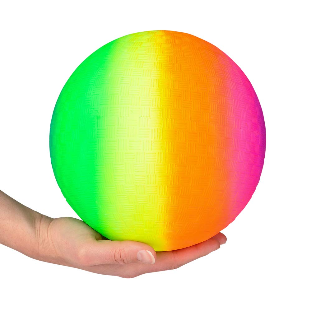 Bedwina Rainbow Playground Balls - 8.5 Inch (Pack of 4) Rubber Bouncy Colorful Inflatable Balls for Kids and Adults, Indoor and Outdoor Games, Kickball, Dodgeball, Four Square, Dodge, Recess, Handball