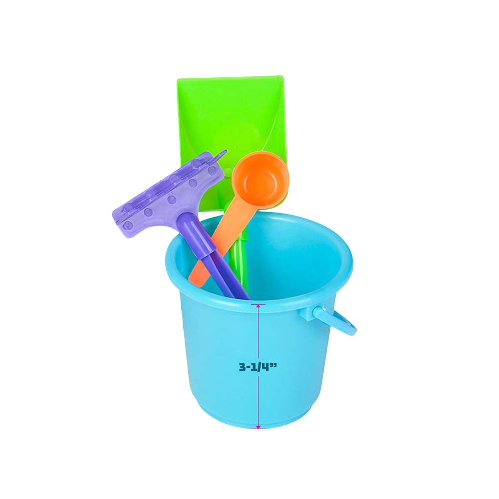 Bedwina Mini Beach Bucket and Shovel Set - (Pack of 12) 3-1/4" Mini Bucket Party Favor Sand Box Play Set and Beach Sand Pail Includes, Shovel, Rake, Scoop Beach Sand Toy for Birthday or Mermaid Theme