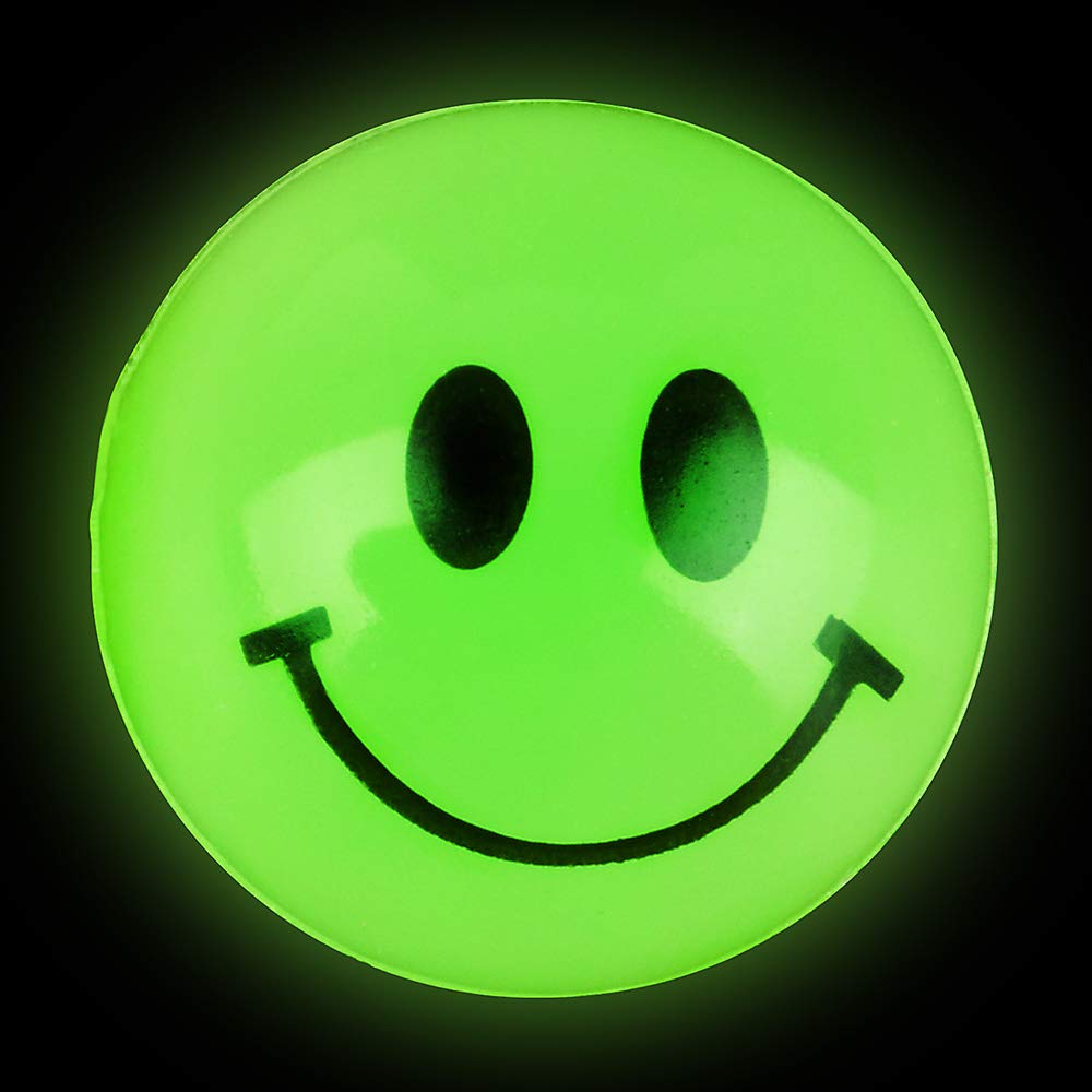 Bulk Bouncy Balls Glow in the Dark - 24 Pcs (1inch / 27mm) Diameter, High Bouncing, Small Rubber Smile Face Bouncing Balls for Kids, Vending Machines, Game Prize Toys, Party Favor, Gift Bag Filler