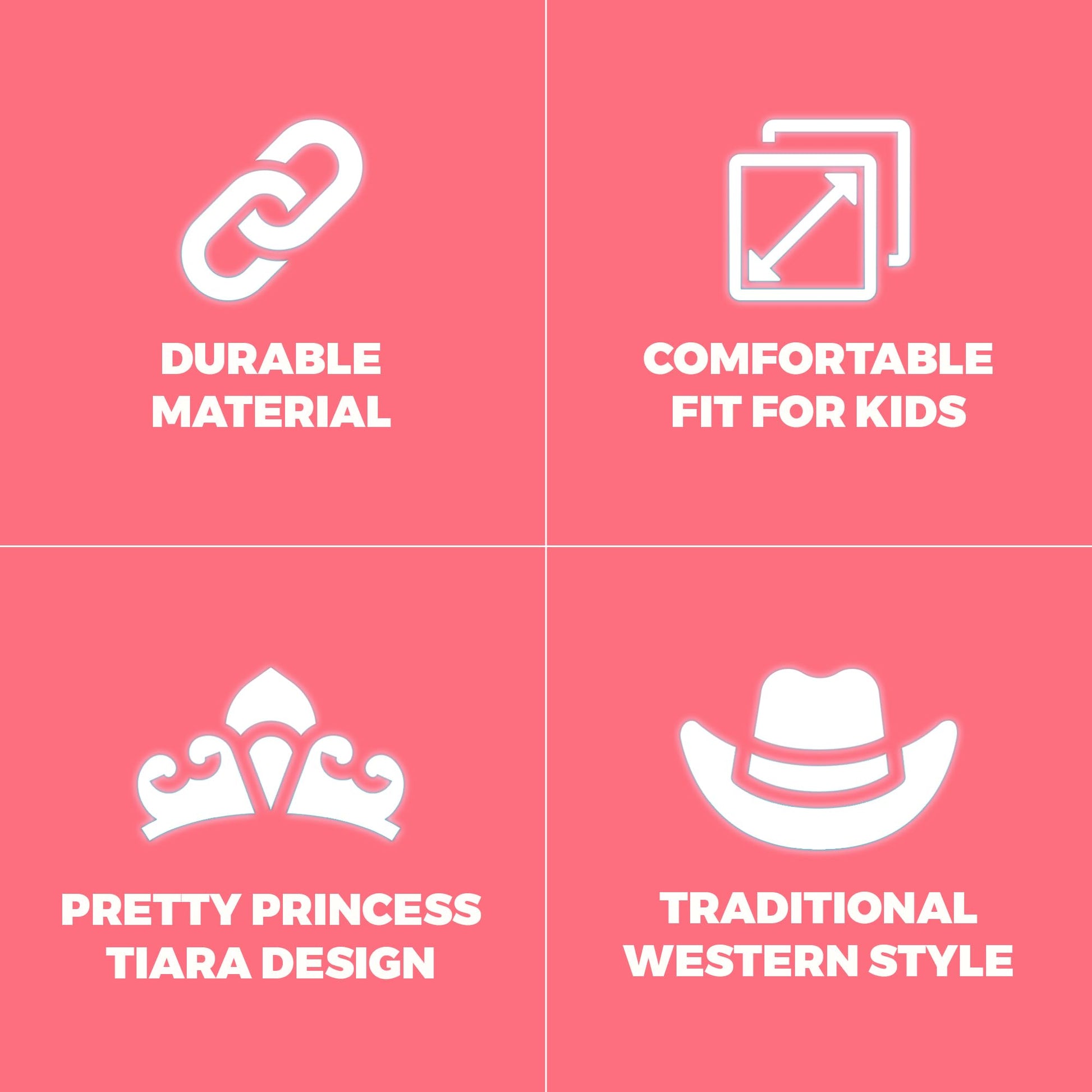 Bedwina Light Up Pink Cowgirl Hat for Girls - (Pack of 2) Kids Cowboy Hat with Blinking Tiara Sequin Trim Fringe and Drawstring, Felt Girls Pink Cowboy Hat Costume Party Accessory, Dress-Up, 6x7-Inch