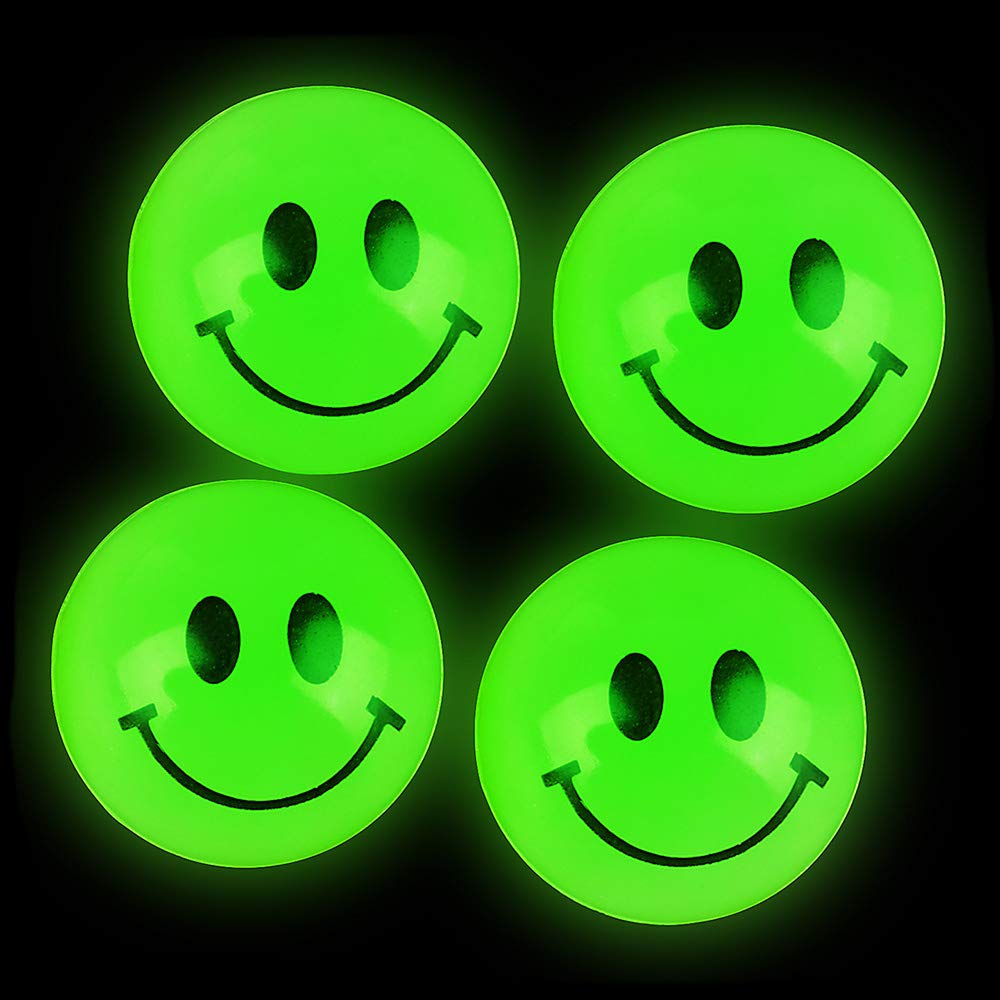 Bulk Bouncy Balls Glow in the Dark - 24 Pcs (1inch / 27mm) Diameter, High Bouncing, Small Rubber Smile Face Bouncing Balls for Kids, Vending Machines, Game Prize Toys, Party Favor, Gift Bag Filler