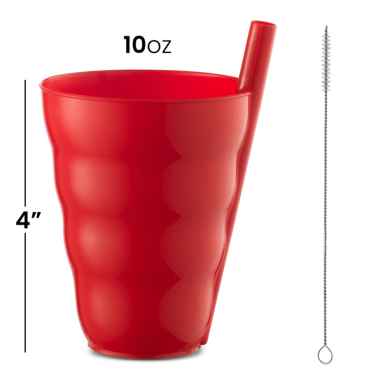 Kids Straw Cups for Kids - (Set of 18) 10oz Tumbler w/ Built-In Straws for Everyday Use, Stackable BPA-Free Plastic Sip-A-Cup Drink Tumblers for Water, Juice, Milk, Dishwasher Safe, Neon Colors