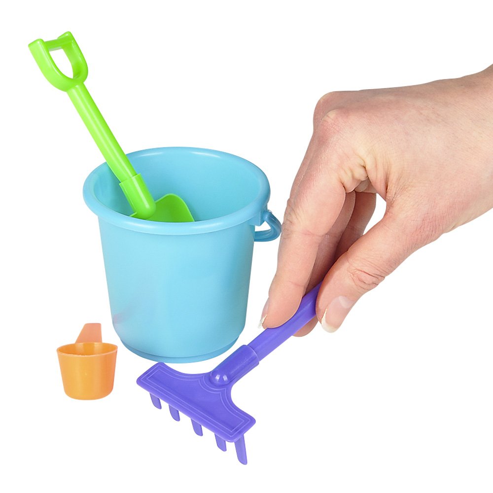 Bedwina Mini Beach Bucket and Shovel Set - (Pack of 12) 3-1/4" Mini Bucket Party Favor Sand Box Play Set and Beach Sand Pail Includes, Shovel, Rake, Scoop Beach Sand Toy for Birthday or Mermaid Theme