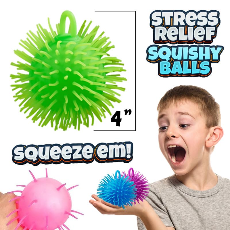 Bedwina Puffer Balls (Pack of 48) - Squishy Balls for Kids Neon Party Favors Sensory, Stress Relief Squishy & Therapy Toys for Kids, Boys & Girls Goodie Bag Stuffers, Prizes and Party Supplies