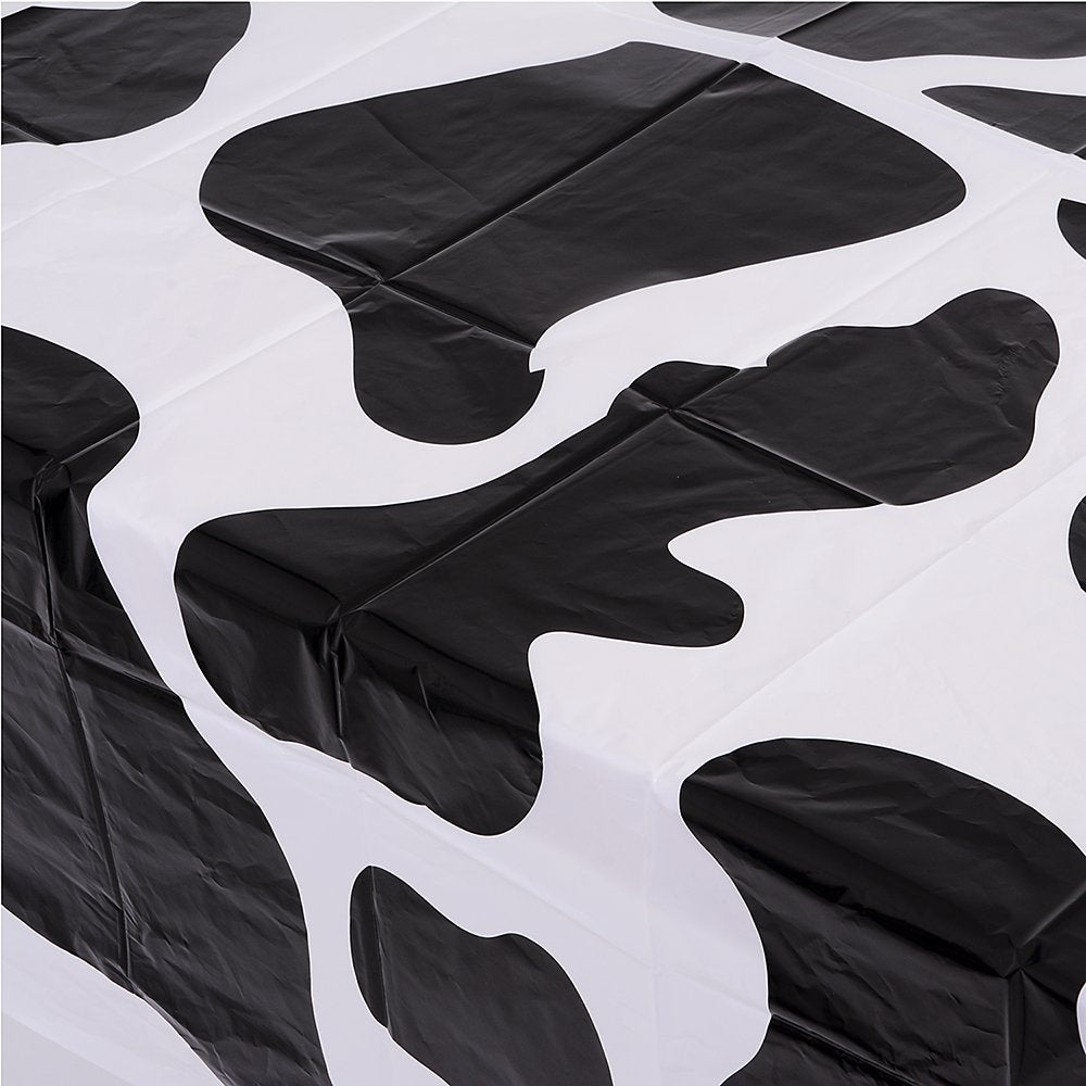 Bedwina Cow Print Tablecloth (Pack of 3) 54 x 72 Inch Tablecloths for Farm Animal Themed Parties, Birthday Party Supplies and Picnic Table Covers, (Black and White)