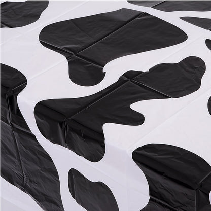 Bedwina Cow Print Tablecloth (Pack of 3) 54 x 72 Inch Tablecloths for Farm Animal Themed Parties, Birthday Party Supplies and Picnic Table Covers, (Black and White)