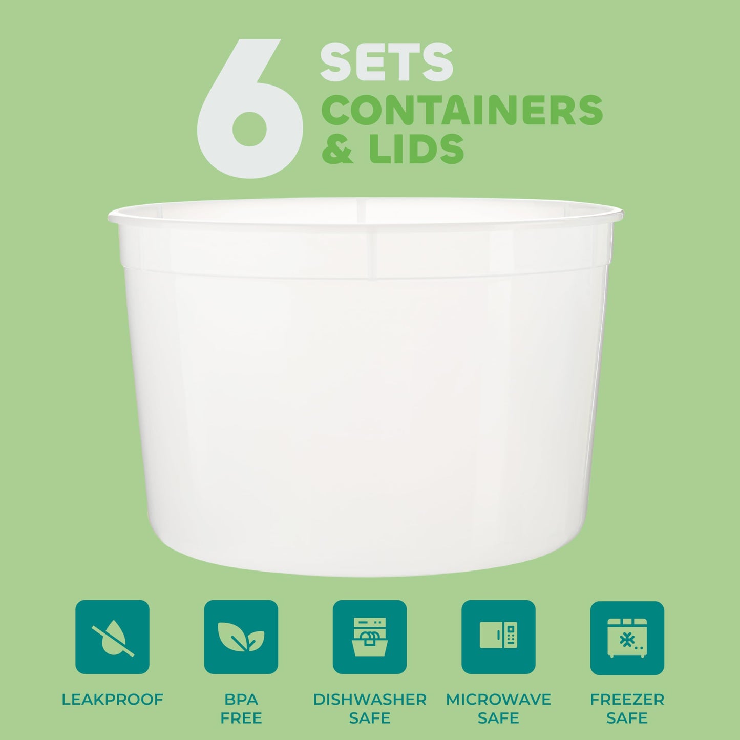 JoyServe 64 oz Plastic Containers with Lids - (Pack of 6) Food Storage Organizer Half Gallon Round Plastic Deli Container with Leak-Proof Lid, BPA-Free, Freezer, Dishwasher & Microwave Safe