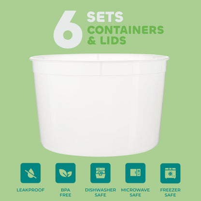 JoyServe 64 oz Plastic Containers with Lids - (Pack of 6) Food Storage Organizer Half Gallon Round Plastic Deli Container with Leak-Proof Lid, BPA-Free, Freezer, Dishwasher & Microwave Safe