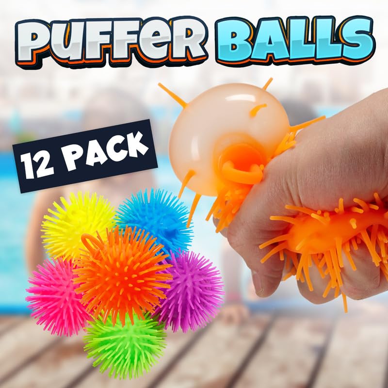 Bedwina Puffer Balls (Pack of 48) - Squishy Balls for Kids Neon Party Favors Sensory, Stress Relief Squishy & Therapy Toys for Kids, Boys & Girls Goodie Bag Stuffers, Prizes and Party Supplies