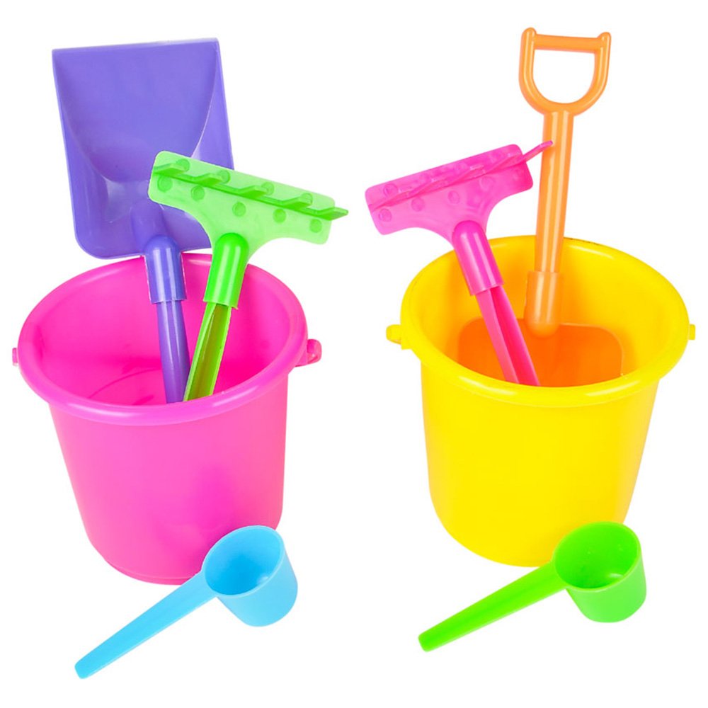 Bedwina Mini Beach Bucket and Shovel Set - (Pack of 12) 3-1/4" Mini Bucket Party Favor Sand Box Play Set and Beach Sand Pail Includes, Shovel, Rake, Scoop Beach Sand Toy for Birthday or Mermaid Theme