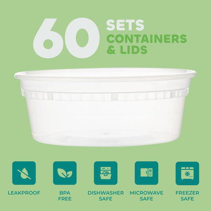 JoyServe 60 Sets (120-Piece) 8 oz Deli Food Containers with Lids for Food, Snacks, Takeout, Meal Prep - 1 Cup Small Durable Clear Containers - Stackable and Durable, Dishwasher & Microwave Safe