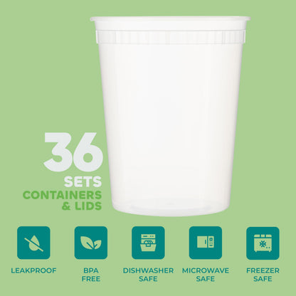 JoyServe 32 Oz Deli Food Containers with Lids - (72 Sets) Quart Airtight Plastic Food Storage for Takeout, Meal Prep, To-Go, Soup Freezer Containers with 72 Lids, BPA-Free, Dishwasher, Microwave Safe