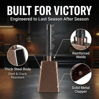 Steel Cow Bell Loud Cheering Noise Makers for Sporting Events, Cowbell with Handle For Football Games, School Spirit, Rallies & Celebrations - Large Cow Bells Copper Matel Percussion Music Instrument