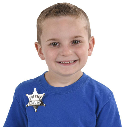 Bedwina Metal Sheriff Badges - (Pack of 120) Silver Star Name Badges with Stickers for Personalized Names, Western Cowboy Dress Up Deputy's Badge Toys for Kids Birthday Party Favors, Giveaways & More