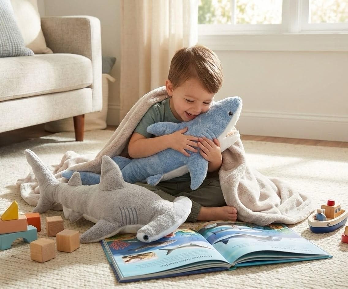 Bedwina Stuffed Animal Sharks - Pack of 2 Extra-Large, 20 inch Mako & Hammerhead Plush Shark Toys, Stuff Animals Toy, for Baby Toddlers & Kids