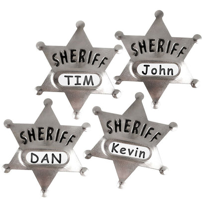 Bedwina Metal Sheriff Badges - (Pack of 120) Silver Star Name Badges with Stickers for Personalized Names, Western Cowboy Dress Up Deputy's Badge Toys for Kids Birthday Party Favors, Giveaways & More
