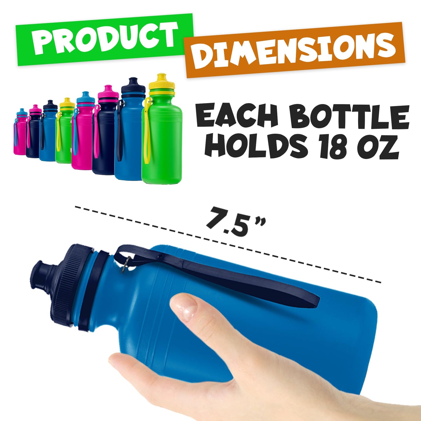 Bedwina Bulk Water Bottles For Kids - (Bulk Pack of 72) 18 Oz - 7.5 Inch BPA-Free Plastic Water Bottles w/Pop-up Tops for Summer, Reusable Water Bottle for School, Sports Birthday Party Favors
