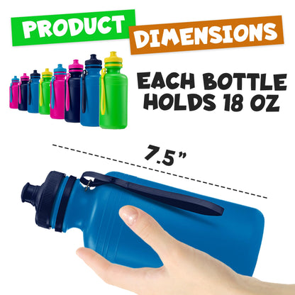 Bedwina Bulk Water Bottles For Kids - (Bulk Pack of 36) 18 Oz - 7.5 Inch BPA-Free Plastic Water Bottles w/Pop-up Tops for Summer, Reusable Water Bottle for School, Sports Birthday Party Favors