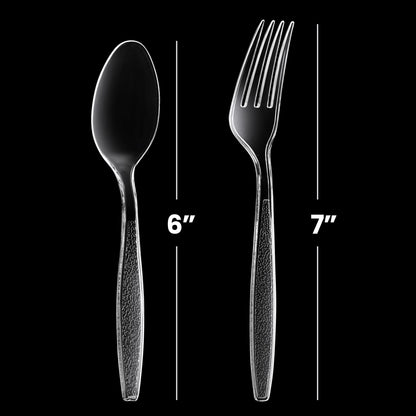Clear Plastic Cutlery Set - (Bulk Case Pack of 1440 Pcs) Plastic Utensils Heavy Duty, 720 Forks and 720 Spoons, Silverware Sets for Party Supplies, Dinners, Take-Out, Catering, Food Services