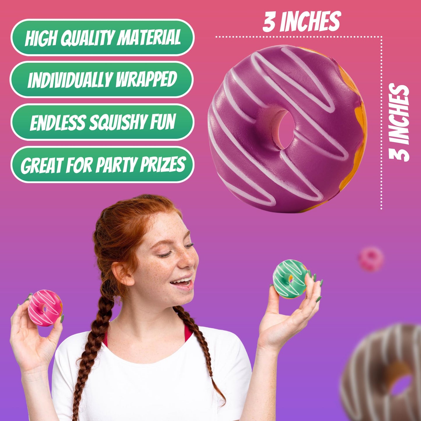 Donut Squishies Party Supplies (12 Pack ) 3 Inch Slow Rising Squishy Fake Donuts Squishy Toys Donuts for Kids, Squeeze Ball and Stress Relief, Great Donut Party Decorations and Birthday Party Favor