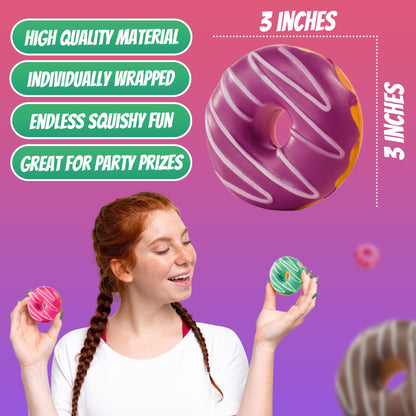 Donut Squishies Party Supplies (12 Pack ) 3 Inch Slow Rising Squishy Fake Donuts Squishy Toys Donuts for Kids, Squeeze Ball and Stress Relief, Great Donut Party Decorations and Birthday Party Favor