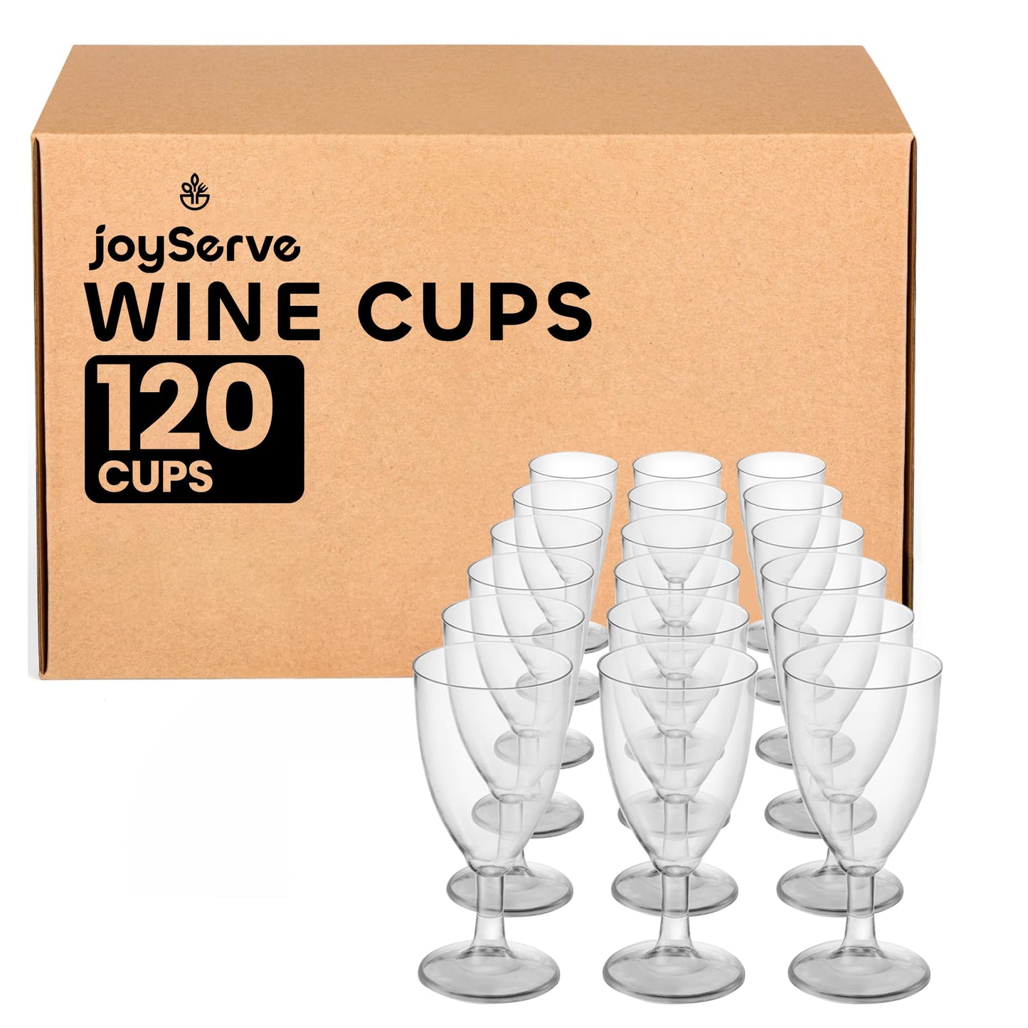 JoyServe Plastic Wine Glasses Disposable - 7 Oz Clear BPA-Free Plastic Wine Glasses with Stem, Reusable Party Cups for Outdoor Parties, Weddings, Toasts, Drinks, Catering (120 Pack)